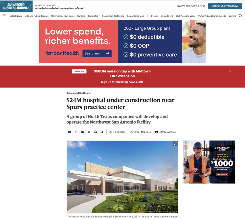 NEWS-$24M hospital under construction near Spurs practice center